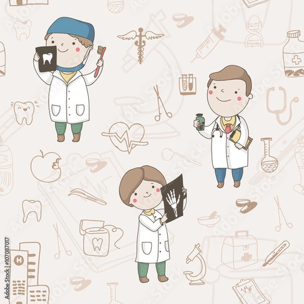Obraz Vector pattern with medical objects and characters