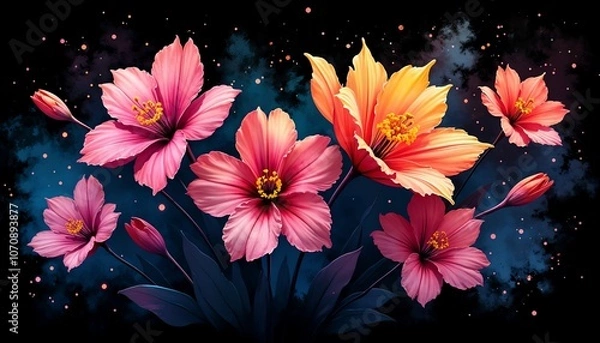 Fototapeta a painting of flowers with the words  spring  on the bottom.