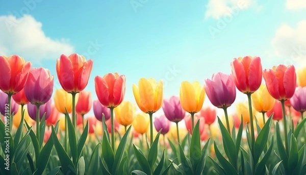 Obraz a field of tulips with the sky in the background.