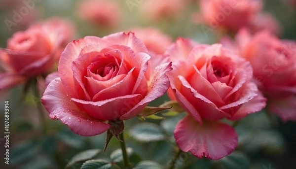 Obraz a close up of two red roses with the number 3 on them.