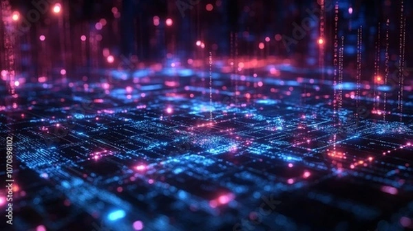 Fototapeta Holographic AI legal assistants in a dynamic digital workspace with vibrant data streams