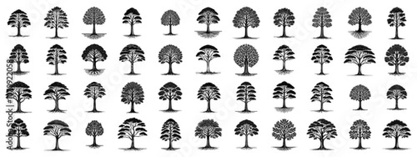 Fototapeta collection of tree silhouettes in diverse shapes, black vector design