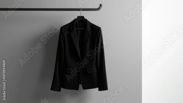 Fototapeta Sleek Minimalistic Black Blazer on Coat Hanger with Copyspace