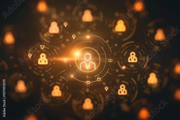 Fototapeta Human Resource Management concept with a manager icon centered among staff symbols, bright lighting