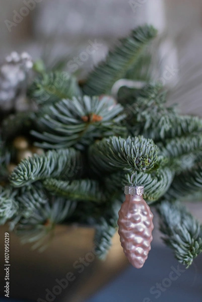 Obraz Christmas decoration with Deer figure, and accsesories in festive home decor.