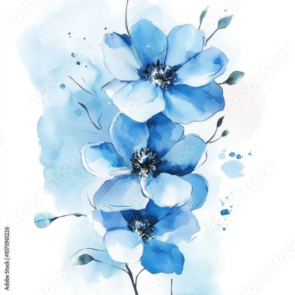 Fototapeta Ethereal Blue Blossoms: Watercolor Artwork Featuring Fluid Patterns and Abstract Design