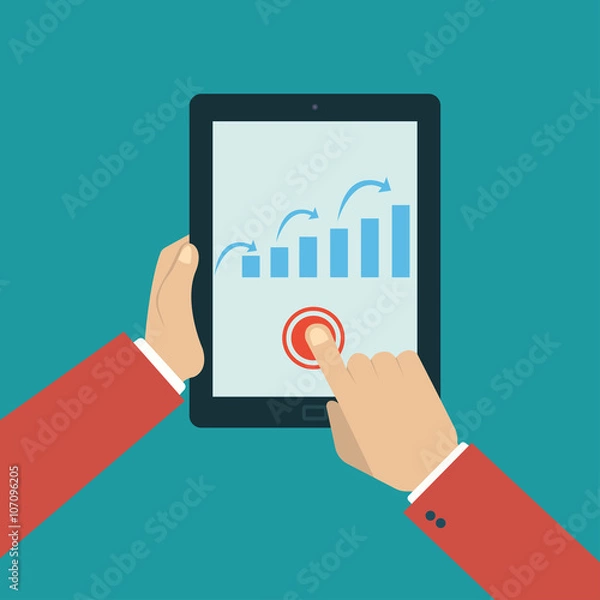 Fototapeta Growth rating. The tablet in flat style. Vector illustration.