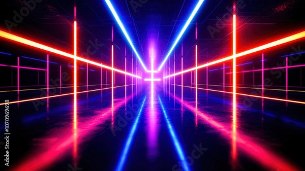 Fototapeta Digital cyberspace with glowing cross lines, 3D rendering, creating a futuristic, technological atmosphere