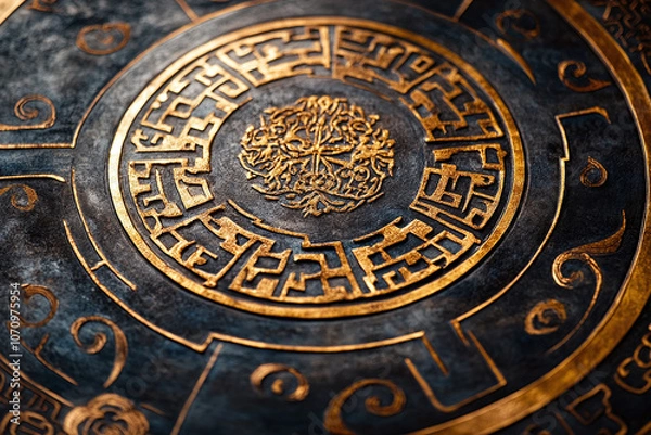 Fototapeta gilded patterns on a Mongolian Khan throne replica.