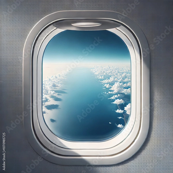 Fototapeta View of Blue Sea from Airplane Window