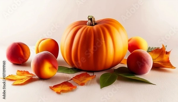 Obraz abstract autumn composition with pumpkin and peaches
