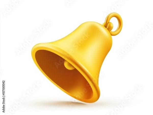 Fototapeta A shiny yellow bell with a loop for hanging, often used for signaling or decoration.