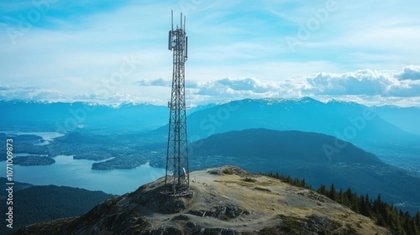 Obraz large radio antenna on a hill