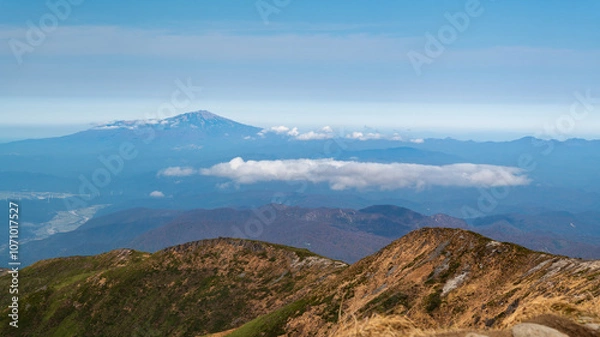 Obraz 山形　月山頂上からの庄内平野・鳥海山の眺望