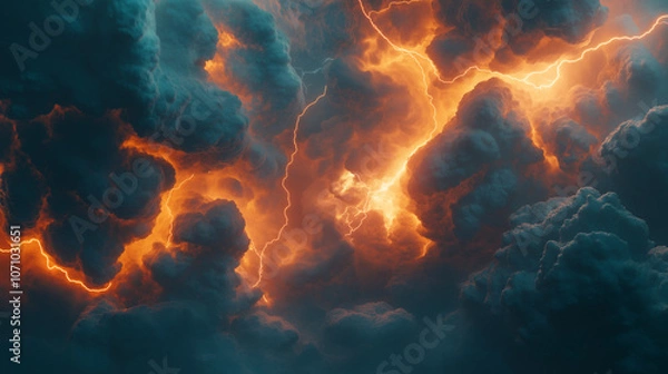 Obraz Blitz und Gewitterhimmel in dramatischen Farben

