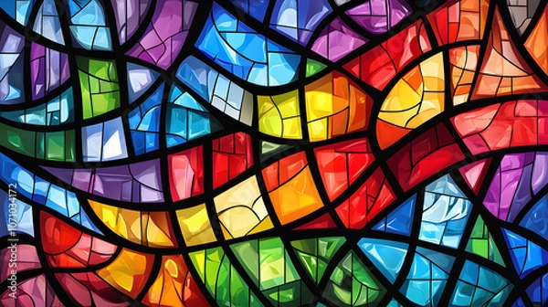 Fototapeta Colorful Stained Glass Wallpaper with Abstract Artistic Patterns and Vibrant Textures