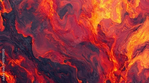 Fototapeta A vibrant abstract image showcasing swirling hues of red, orange, and black, resembling molten lava.