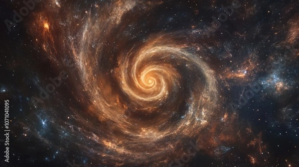 Fototapeta A stunning spiral galaxy illuminated by vibrant orange and blue hues, showcasing the beauty of the cosmos.