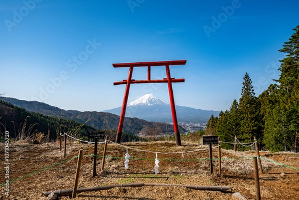 Obraz 河口浅間神社 天空の鳥居と富士山　山梨県南都留郡富士河口湖町