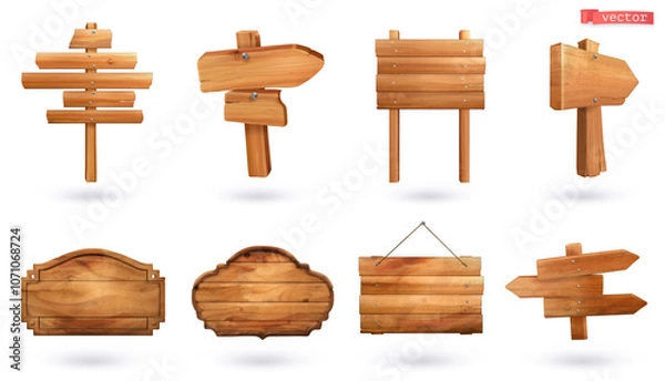 Obraz Wooden signs, 3d cartoon vector set
