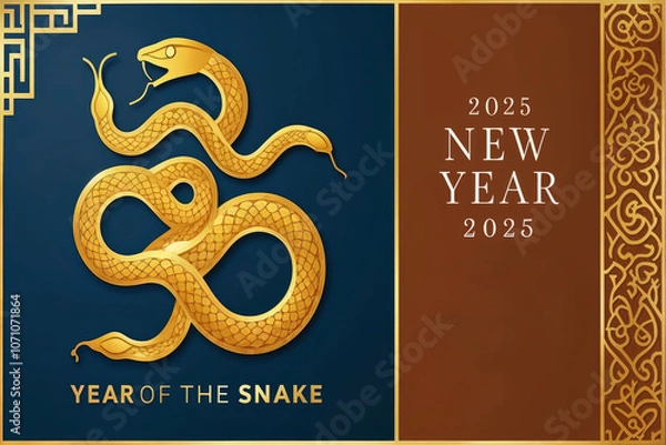 Fototapeta happy new year 2025 greeting card to celebrate the chinese new year of the snake