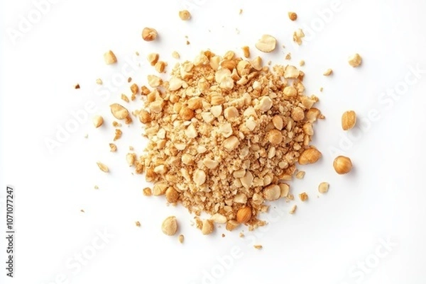 Fototapeta Isolated pile of crushed hazelnuts on a white background