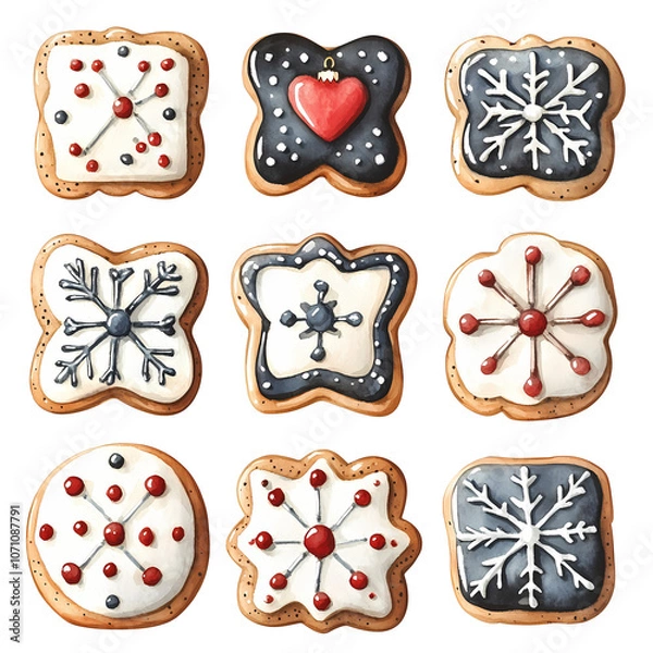 Fototapeta Sweet Sugar Cookies Decorated for Christmas – Perfect for Christmas Invites, Cards, Sublimation Designs, and Wall Art
