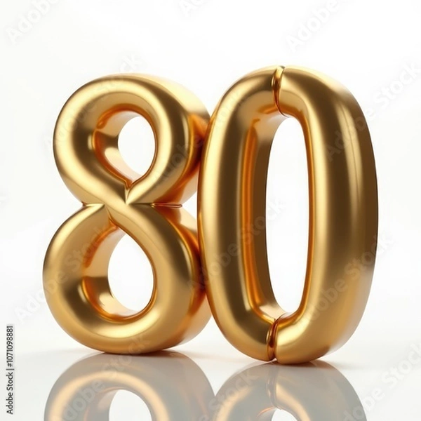 Obraz Golden numbers eighty mйty, 80 years, from balloons will celebrate a significant date with a glossy coating in a bright, joyful atmosphere. Anniversary, birthday. On a white background