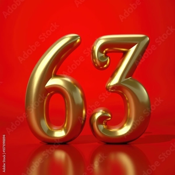 Obraz Golden number sixty-three shining brightly against a vibrant red background, creating a bold and festive visual impact
