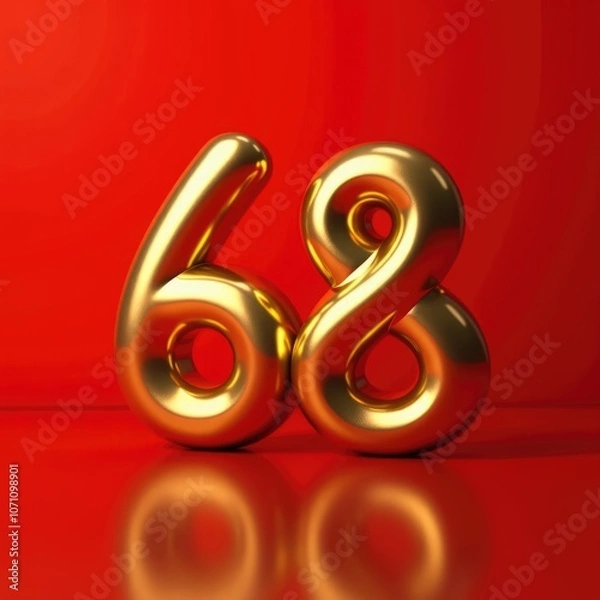 Obraz The golden number sixty-eight, 68, shines brightly against a bright red background, creating a vibrant and festive visual effect. Anniversary, Birthday