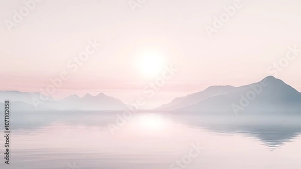 Fototapeta A soft-hued, minimalist landscape inspired by Korean ink-and-wash painting, featuring calm textures and wide composition