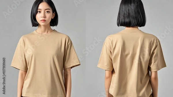 Fototapeta Blank Beige T Shirt Mockup   Front and Back View for Design Presentation