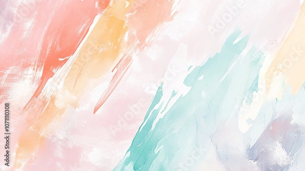 Fototapeta A pastel-colored frame border for presentation slides, incorporating soft hues of peach, mint, and lavender with abstract shapes.