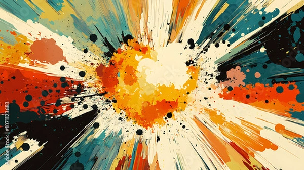 Fototapeta Comic book style boom explosion with colorful burst background