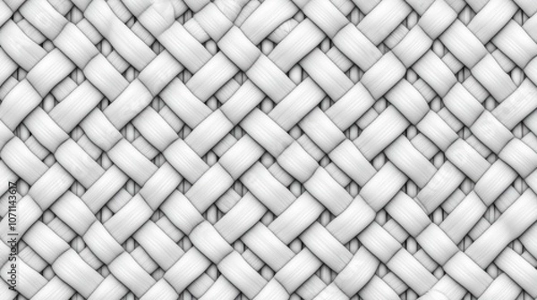 Fototapeta White woven texture, abstract geometric pattern of interwoven strips, background, wallpaper, seamless.