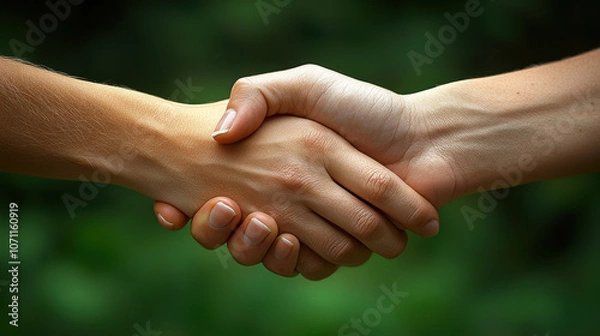 Fototapeta close up of two hands shaking in agreement, symbolizing unity and trust
