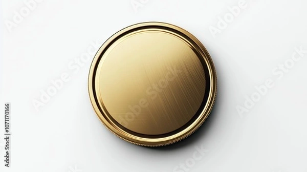 Fototapeta Detailed render of a gold coin icon, top view with a polished metallic texture on white background.