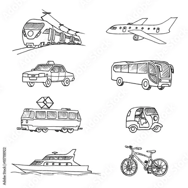 Obraz Passenger transport . Doodle set. Isolated on a white background.