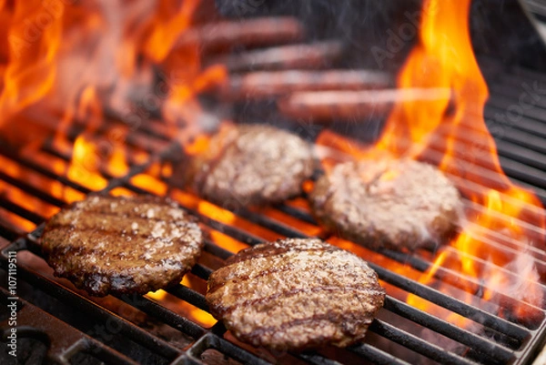 Obraz grillowanie hamburgerów i hot dogów