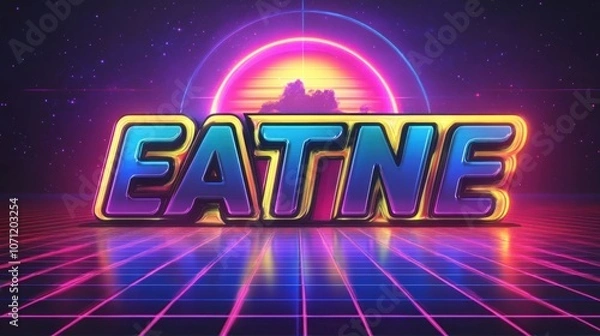 Obraz Retro 80s text effect with gradient sunset colors, editable font area 