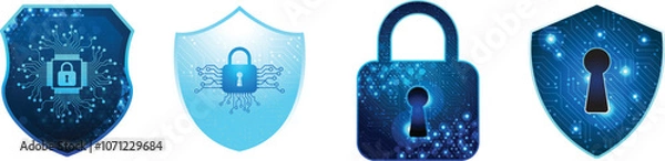 Obraz Technology cyber security shield vector illustration. Concept of internet privacy, cyber protection and antivirus. Shield lock in futuristic style