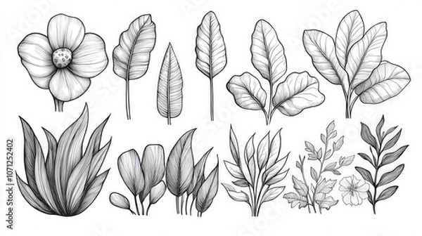 Fototapeta Retro Futuristic Nature Elements in Cartoon Style