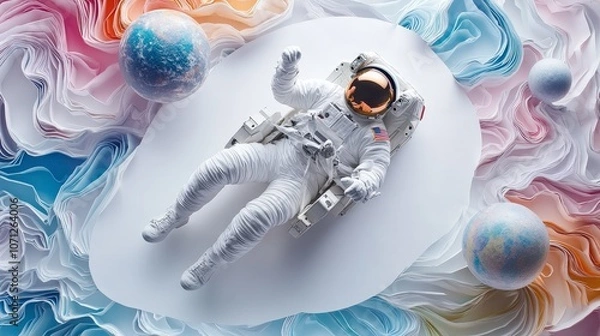 Fototapeta Astronaut Floating Among Distant Planets in Space