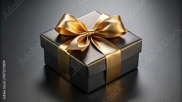 Obraz A black gift box with a luxurious golden bow, a classic symbol of celebration and appreciation.