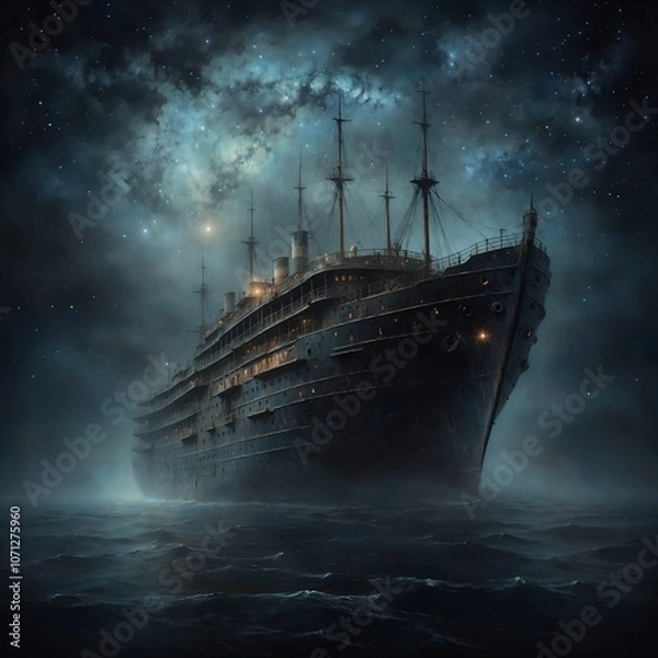 Obraz Haunting Vintage Ship Sailing Under a Starry Night Sky