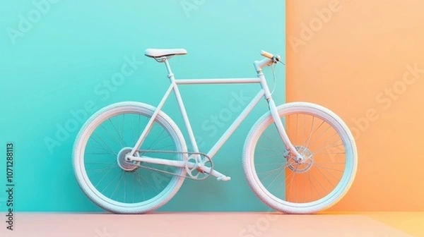 Fototapeta White Bicycle Against a Turquoise and Peach Wall