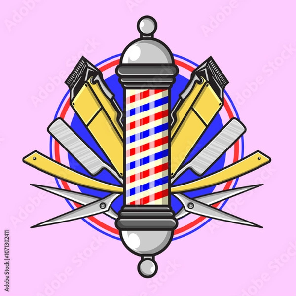 Obraz Barbershop elements cartoon vector illustration