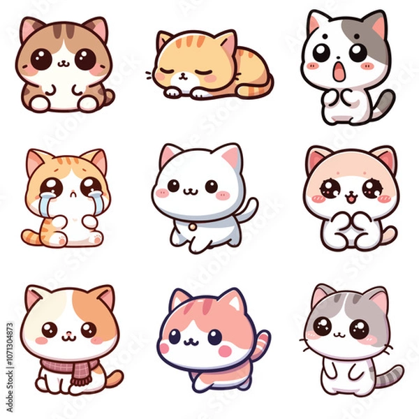 Fototapeta set collection chibi cat chubby cat vector