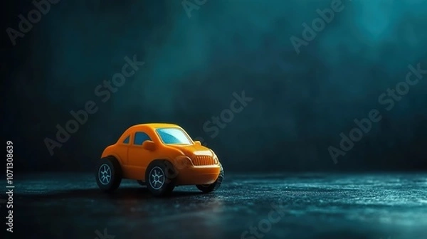 Fototapeta car toy on a dark background. background with empty space for inscription texts and titles of desktop postcards 