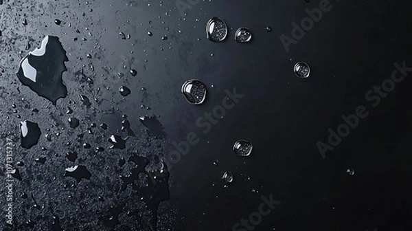 Fototapeta drop water top view on a dark background. background with empty space for inscription texts and titles of desktop postcards 